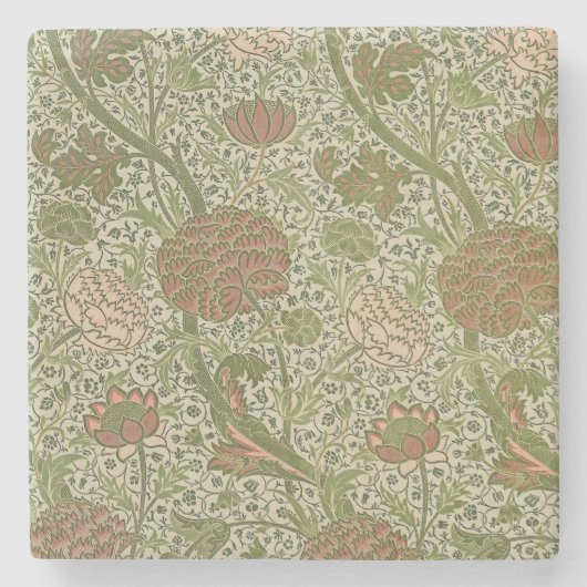 William Morris Cray Sage Bloemen Plantaardige Stenen Onderzetter (Voorkant)