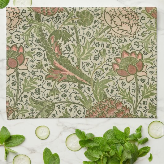 William Morris Cray Sage Bloemen Plantaardige Theedoek (Gevouwen)