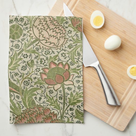 William Morris Cray Sage Bloemen Plantaardige Theedoek (Quarter Fold)