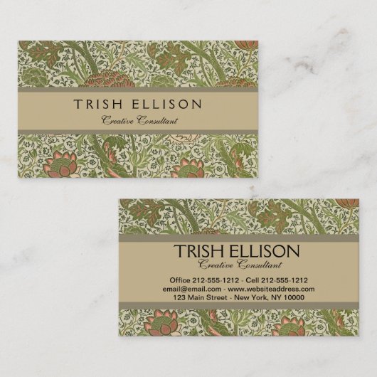 William Morris Cray Sage Bloemen Plantaardige Visitekaartje (Voorkant / Achterkant)