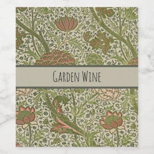 William Morris Cray Sage Bloemen Plantaardige Wijn Etiket (Enkel label)