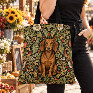 William Morris Dachshund Antieke Bloemen Tote Bag