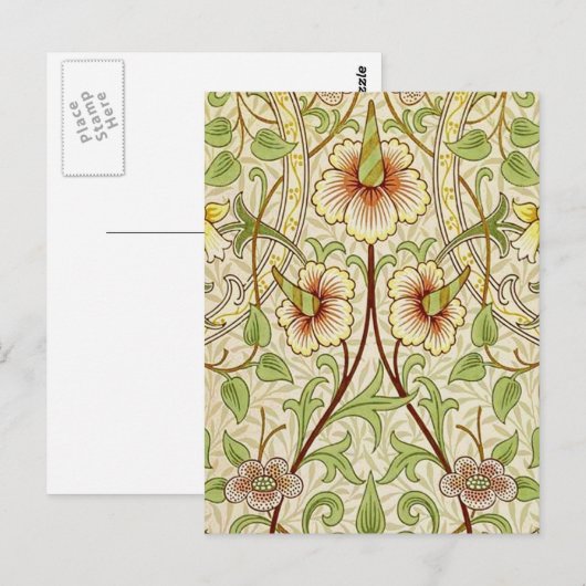 William Morris Daffodil Classic Bloem Behang Briefkaart (Voorkant / Achterkant)