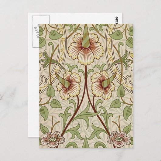 William Morris Daffodil Classic Bloem Behang Briefkaart (Voorkant / Achterkant)