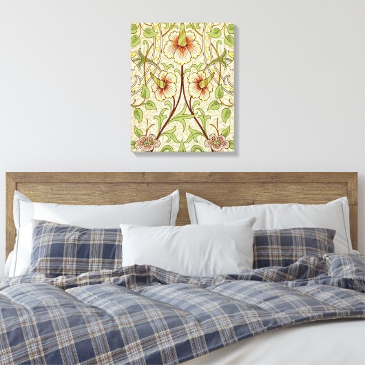 William Morris Daffodil Classic Bloem Behang Canvas Afdruk (Insitu (Slaapkamer))