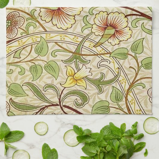 William Morris Daffodil Classic Bloem Behang Theedoek (Gevouwen)