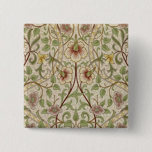 William Morris Daffodil Classic Bloem Behang Vierkante Button 5,1 Cm (Voorkant)