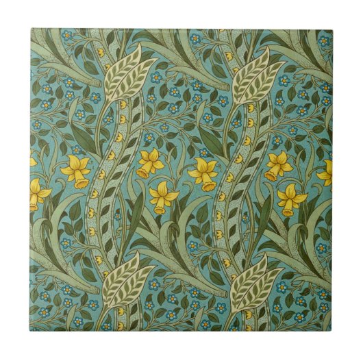 William Morris Daffodil Floral Pattern Classic Tegeltje (Voorkant)