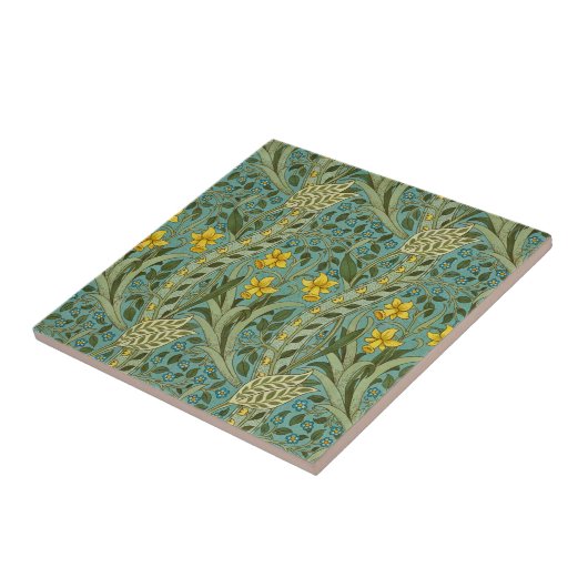 William Morris Daffodil Floral Pattern Classic Tegeltje (Zijkant)