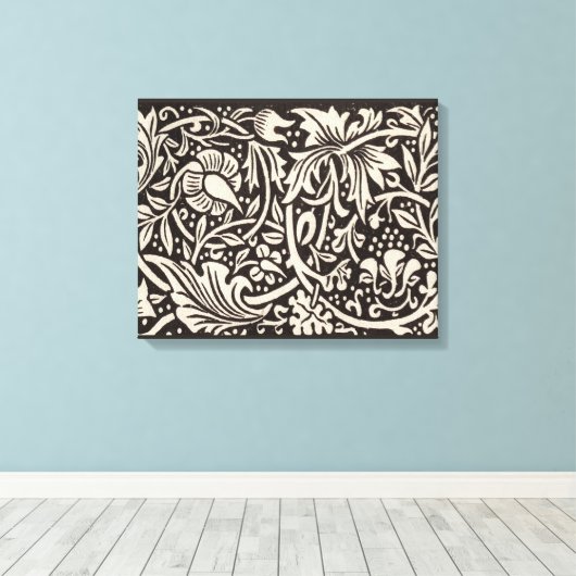 William Morris Daffodil Floral Wallpaper Canvas Afdruk (Insitu (Houten vloer))