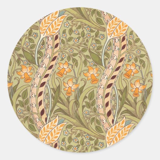 William Morris Daffodil Garden Flower Classic Bota Ronde Sticker (Voorkant)
