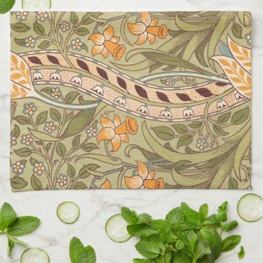 William Morris Daffodil Garden Flower Classic Bota Theedoek (Gevouwen)