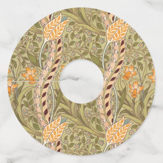 William Morris Daffodil Garden Flower Classic Bota Wijnglaslabel (Voorkant)