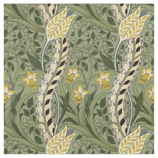 William Morris Daffodil Green Pattern Stof (Close Up)