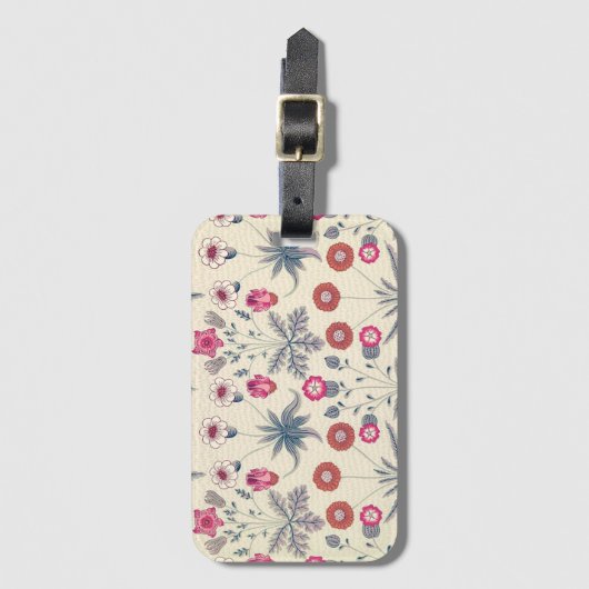 William Morris Daisy Floral Pattern Red Sinaasappe Bagagelabel (Voorkant (verticaal))