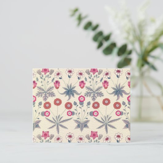 William Morris Daisy Floral Pattern Red Sinaasappe Briefkaart (Staand voorkant)