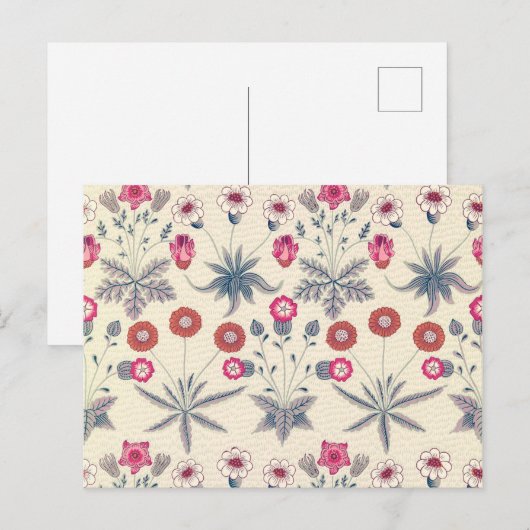 William Morris Daisy Floral Pattern Red Sinaasappe Briefkaart (Voorkant / Achterkant)