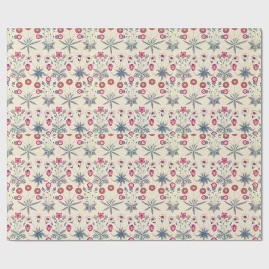 William Morris Daisy Floral Pattern Red Sinaasappe Cadeaupapier (Vlak)