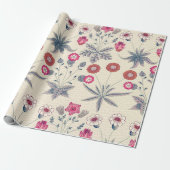 William Morris Daisy Floral Pattern Red Sinaasappe Cadeaupapier (Uitgerold)