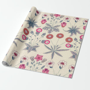William Morris Daisy Floral Pattern Red Sinaasappe Cadeaupapier