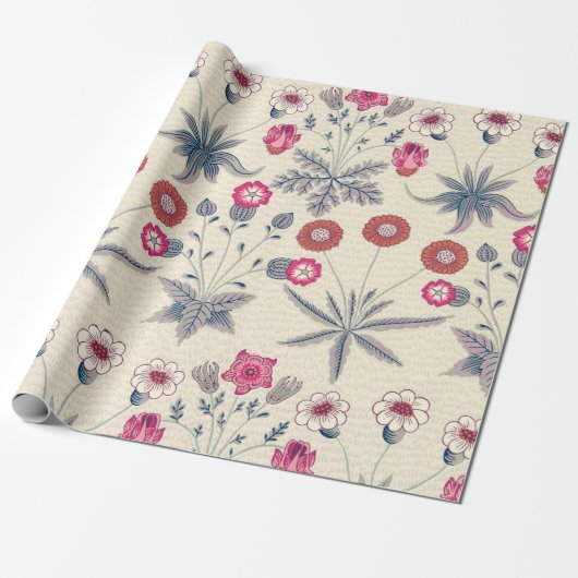 William Morris Daisy Floral Pattern Red Sinaasappe Cadeaupapier (Uitgerold)