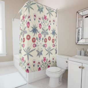 William Morris Daisy Floral Pattern Red Sinaasappe Douchegordijn