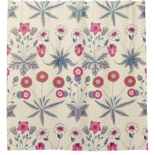 William Morris Daisy Floral Pattern Red Sinaasappe Douchegordijn (Voorkant)