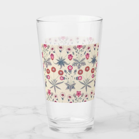 William Morris Daisy Floral Pattern Red Sinaasappe Glas (Achterkant)