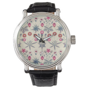 William Morris Daisy Floral Pattern Red Sinaasappe Horloge