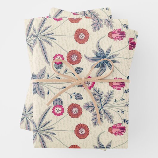 William Morris Daisy Floral Pattern Red Sinaasappe Inpakpapier Vel (In situ)
