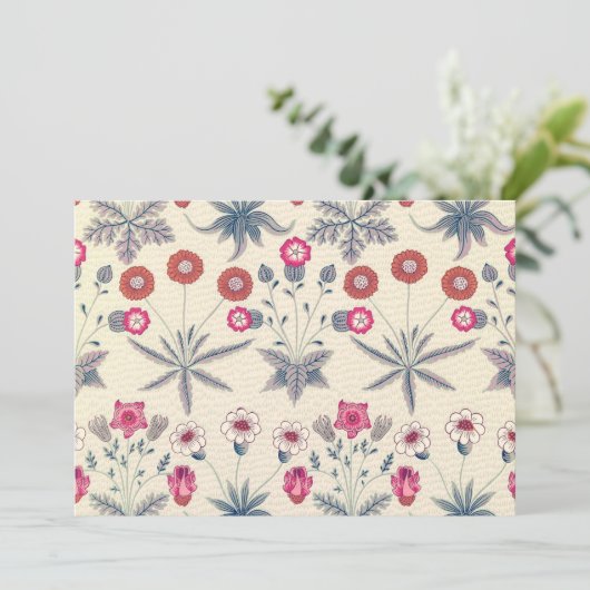 William Morris Daisy Floral Pattern Red Sinaasappe Kaart (Staand voorkant)