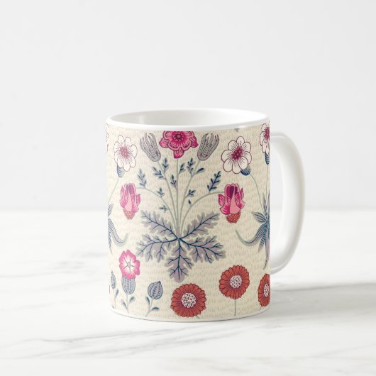 William Morris Daisy Floral Pattern Red Sinaasappe Koffiemok (Voorkant rechts)