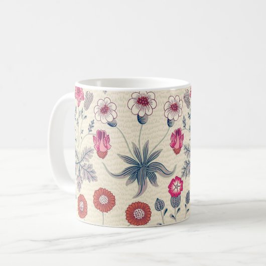 William Morris Daisy Floral Pattern Red Sinaasappe Koffiemok (Voorkant links)