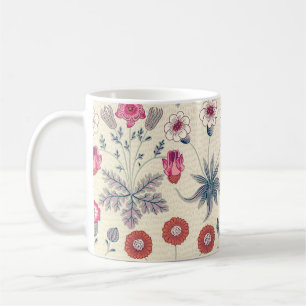 William Morris Daisy Floral Pattern Red Sinaasappe Koffiemok