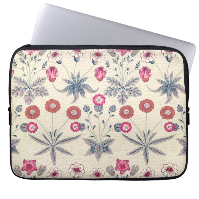 William Morris Daisy Floral Pattern Red Sinaasappe Laptop Sleeve (Voorkant)
