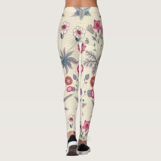 William Morris Daisy Floral Pattern Red Sinaasappe Leggings (Achterkant)