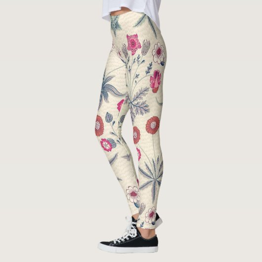 William Morris Daisy Floral Pattern Red Sinaasappe Leggings (Links)