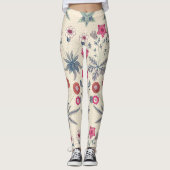William Morris Daisy Floral Pattern Red Sinaasappe Leggings (Voorkant)