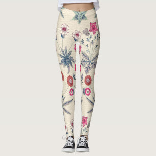 William Morris Daisy Floral Pattern Red Sinaasappe Leggings