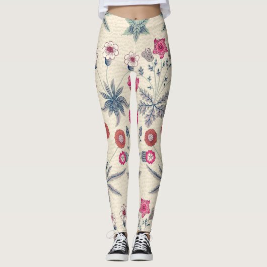 William Morris Daisy Floral Pattern Red Sinaasappe Leggings (Voorkant)