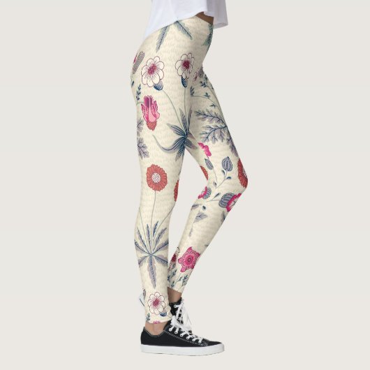 William Morris Daisy Floral Pattern Red Sinaasappe Leggings (Rechts)