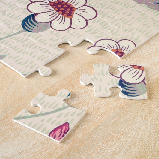 William Morris Daisy Floral Pattern Red Sinaasappe Legpuzzel (Zijkant)