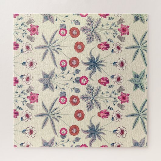 William Morris Daisy Floral Pattern Red Sinaasappe Legpuzzel (Horizontaal)