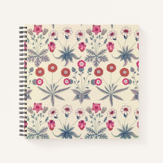 William Morris Daisy Floral Pattern Red Sinaasappe Notitieboek (Voorkant)