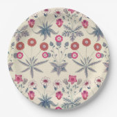 William Morris Daisy Floral Pattern Red Sinaasappe Papieren Bordje (Voorkant)