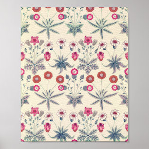 William Morris Daisy Floral Pattern Red Sinaasappe Poster