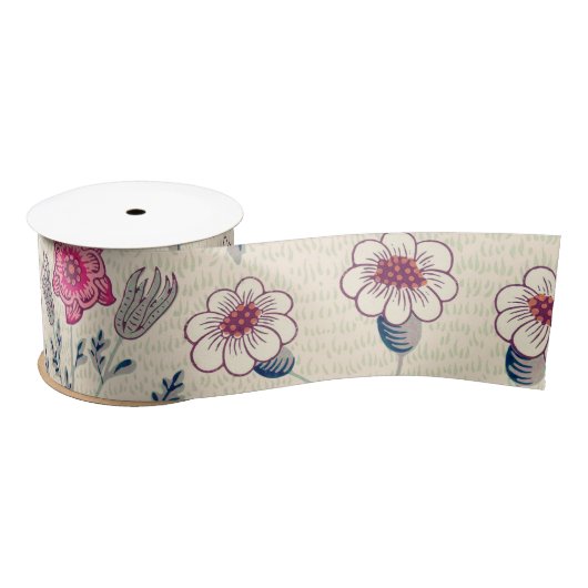 William Morris Daisy Floral Pattern Red Sinaasappe Satijnen Lint (Spoel)