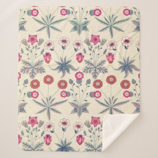 William Morris Daisy Floral Pattern Red Sinaasappe Sherpa Deken (Voorkant)