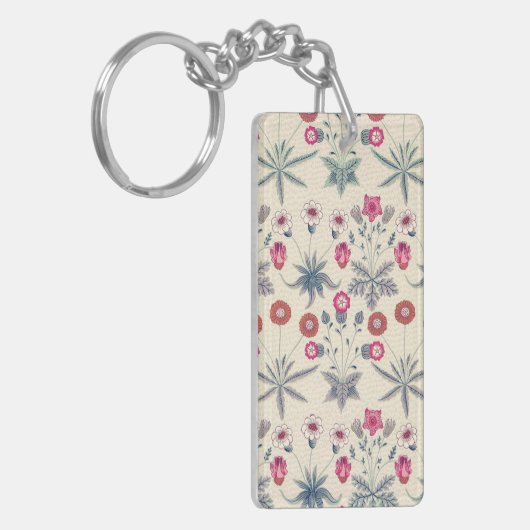 William Morris Daisy Floral Pattern Red Sinaasappe Sleutelhanger (Voorkant Links)