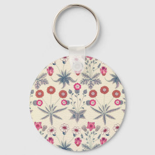 William Morris Daisy Floral Pattern Red Sinaasappe Sleutelhanger